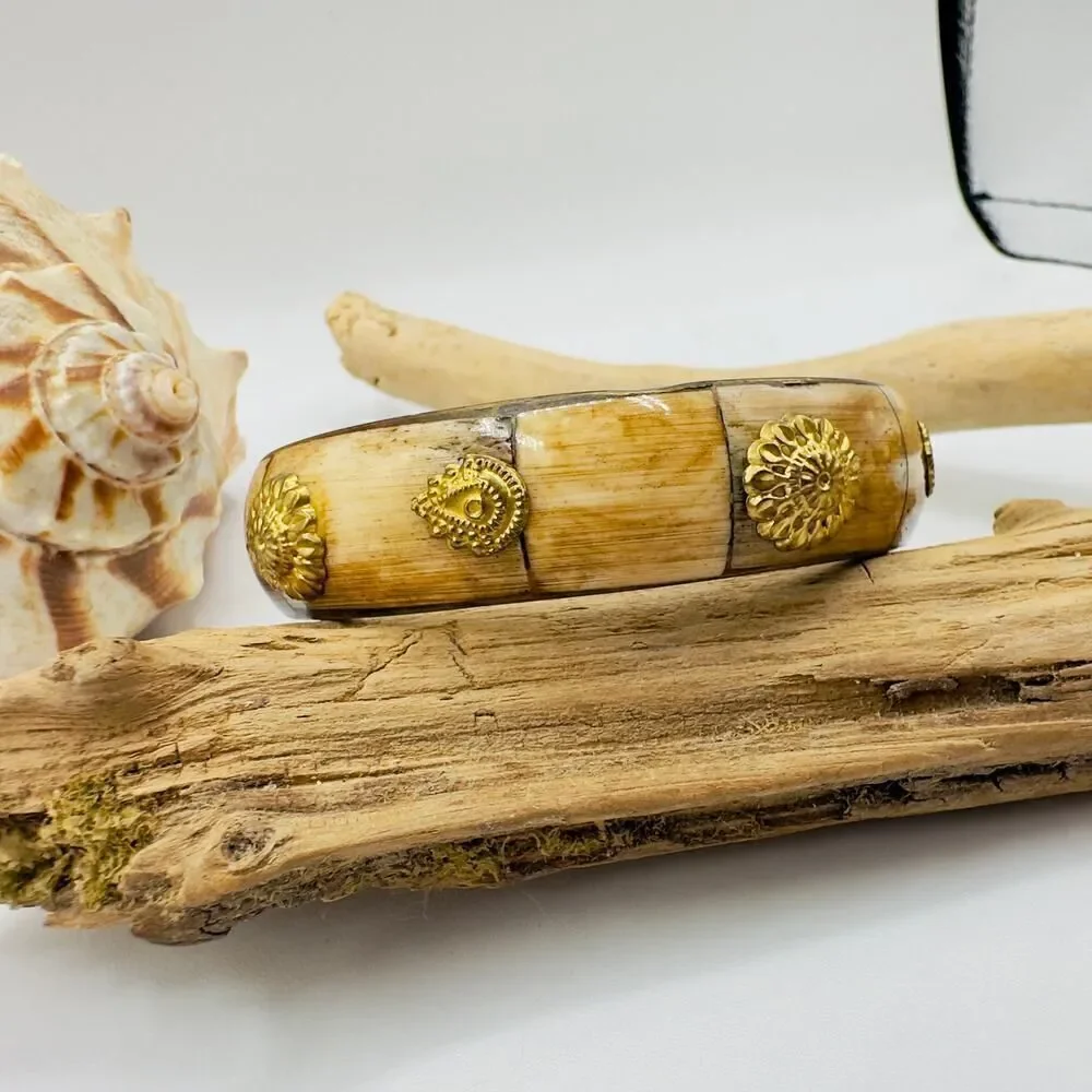 Vintage Brass Bone Inlay Bangle Bracelet